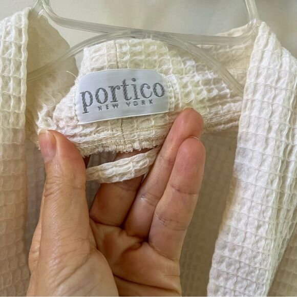 Portico New York by Weathered Stone Textile Waffle Robe in Ecru One Size - Picture 3 of 12